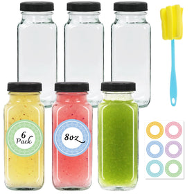 Newmiao 6-pack 250 ml glass bottles with lids for easy beverage storage
