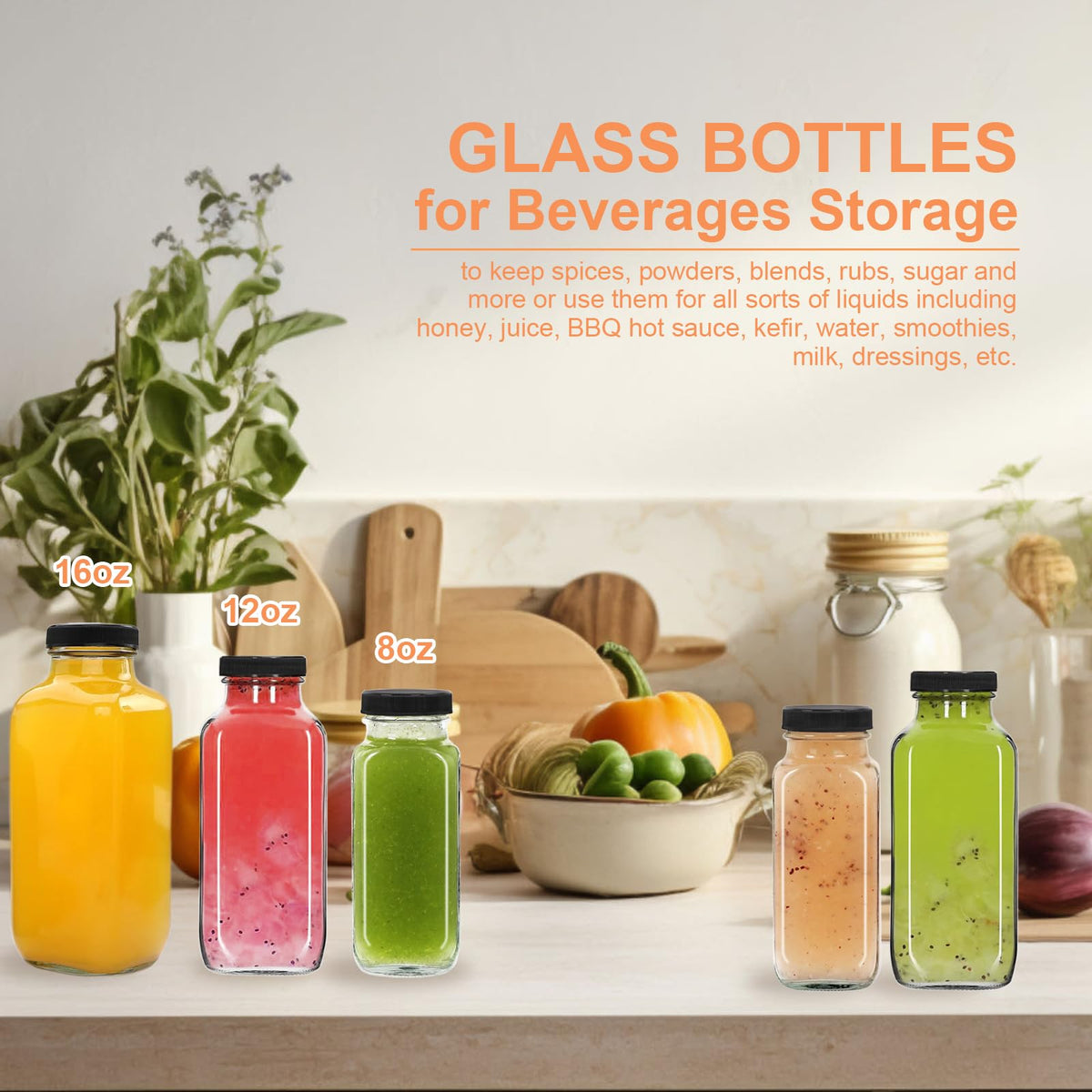 Newmiao bottles shown versatile for juice, smoothies, or dressings