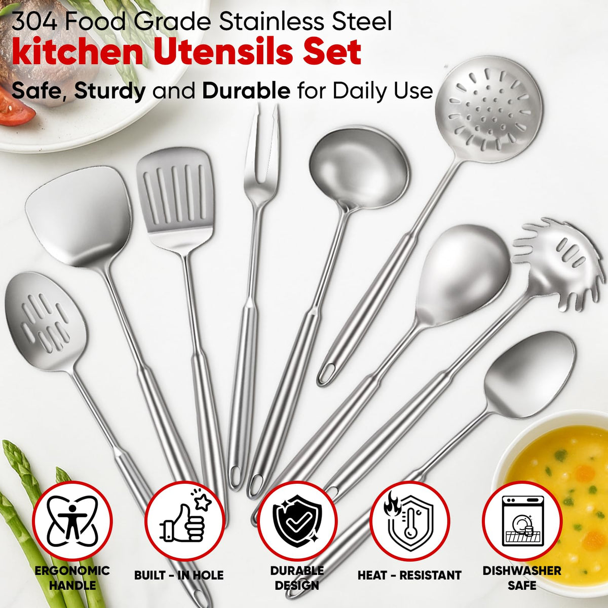 Newness 9-piece utensils set carving fork for precise meat prep
