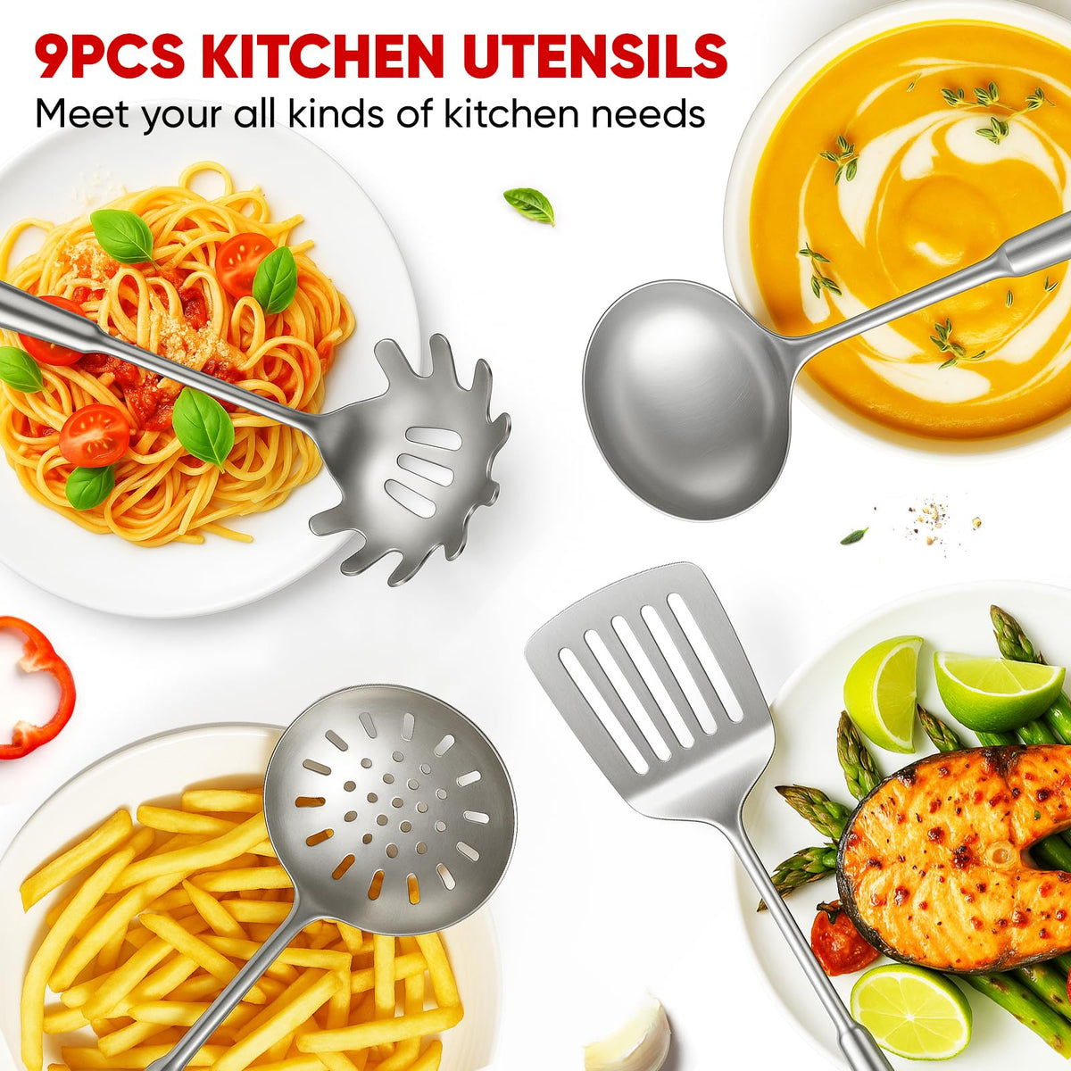 Newness 9-piece utensils set spaghetti server for pasta night