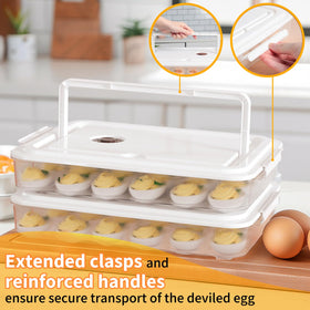 Newness deviled egg carrier with handle simplifies transport.