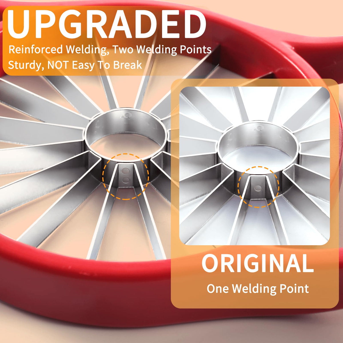 Newness large apple slicer highlights broad head for bigger slices.