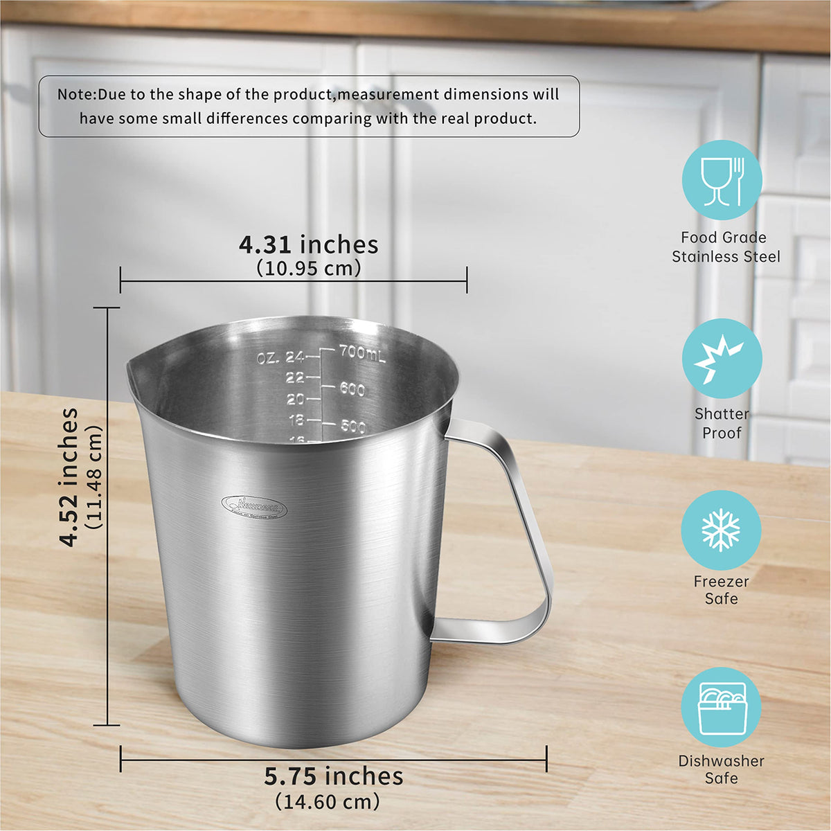 Newness measuring cup angled handle ensures secure pouring and comfortable grip.