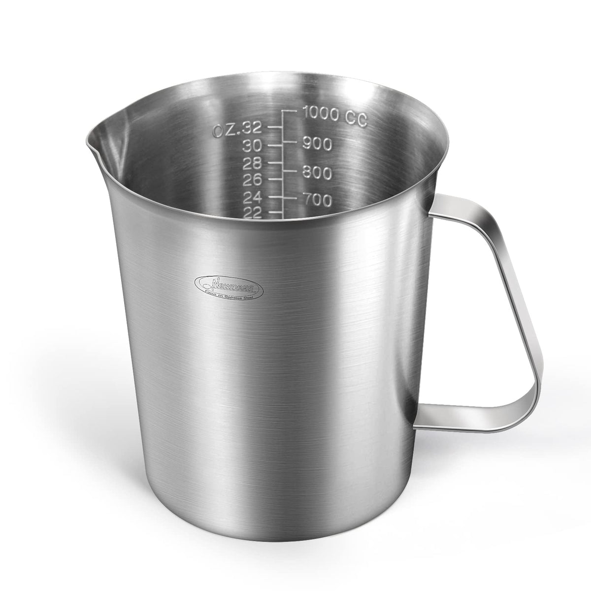 Newness measuring cup with inside scale for precise oz and ml measurements.
