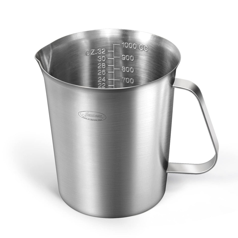 Newness measuring cup with inside scale for precise oz and ml measurements.