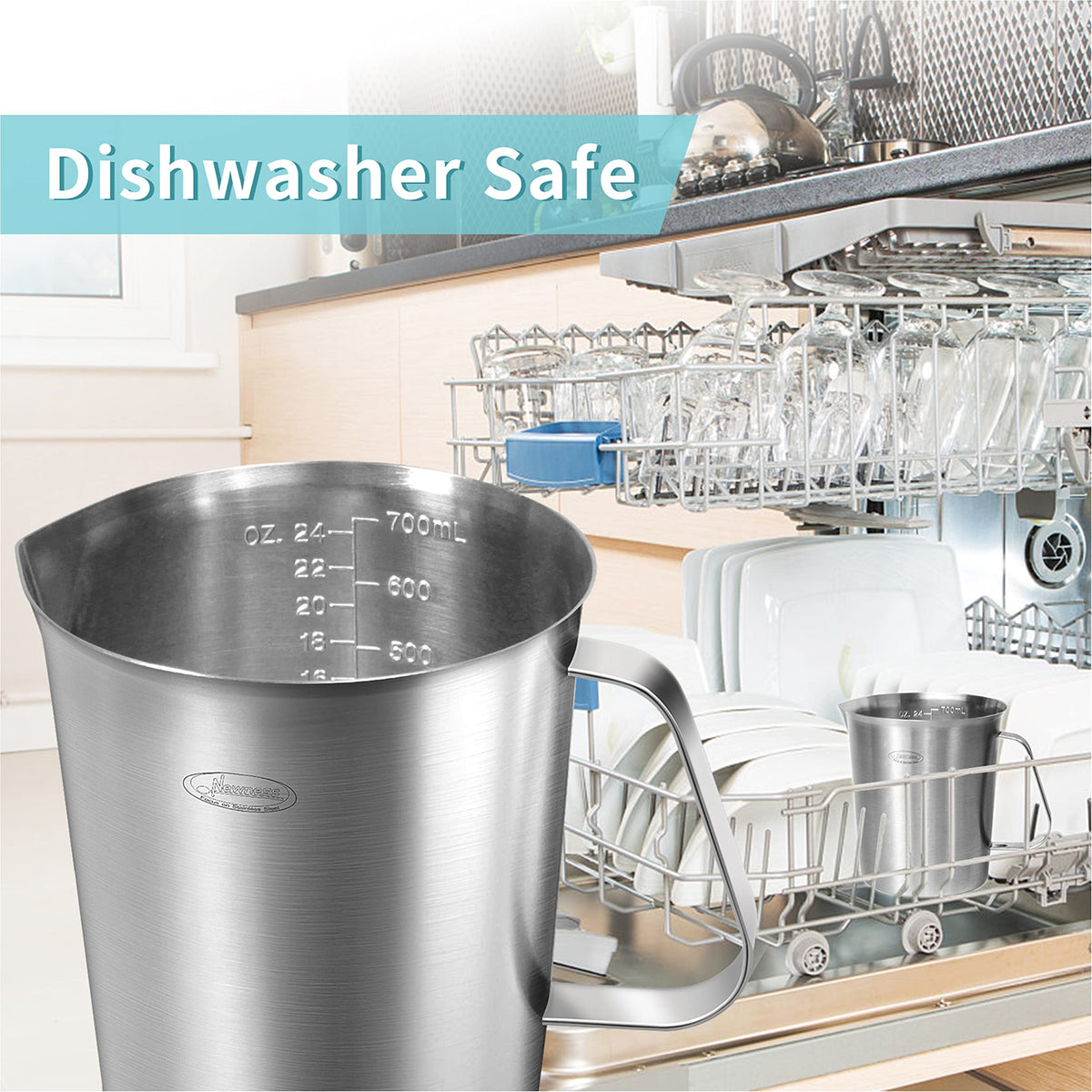Newness measuring cup is wall-mount friendly for organized kitchen storage.