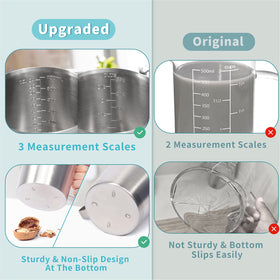 Newness measuring cup features a wide mouth for easy filling and cleaning.