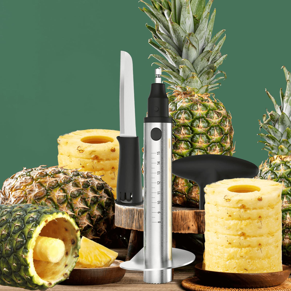 Newness Pineapple Corer keeps shell intact for uses like rice or drinks.