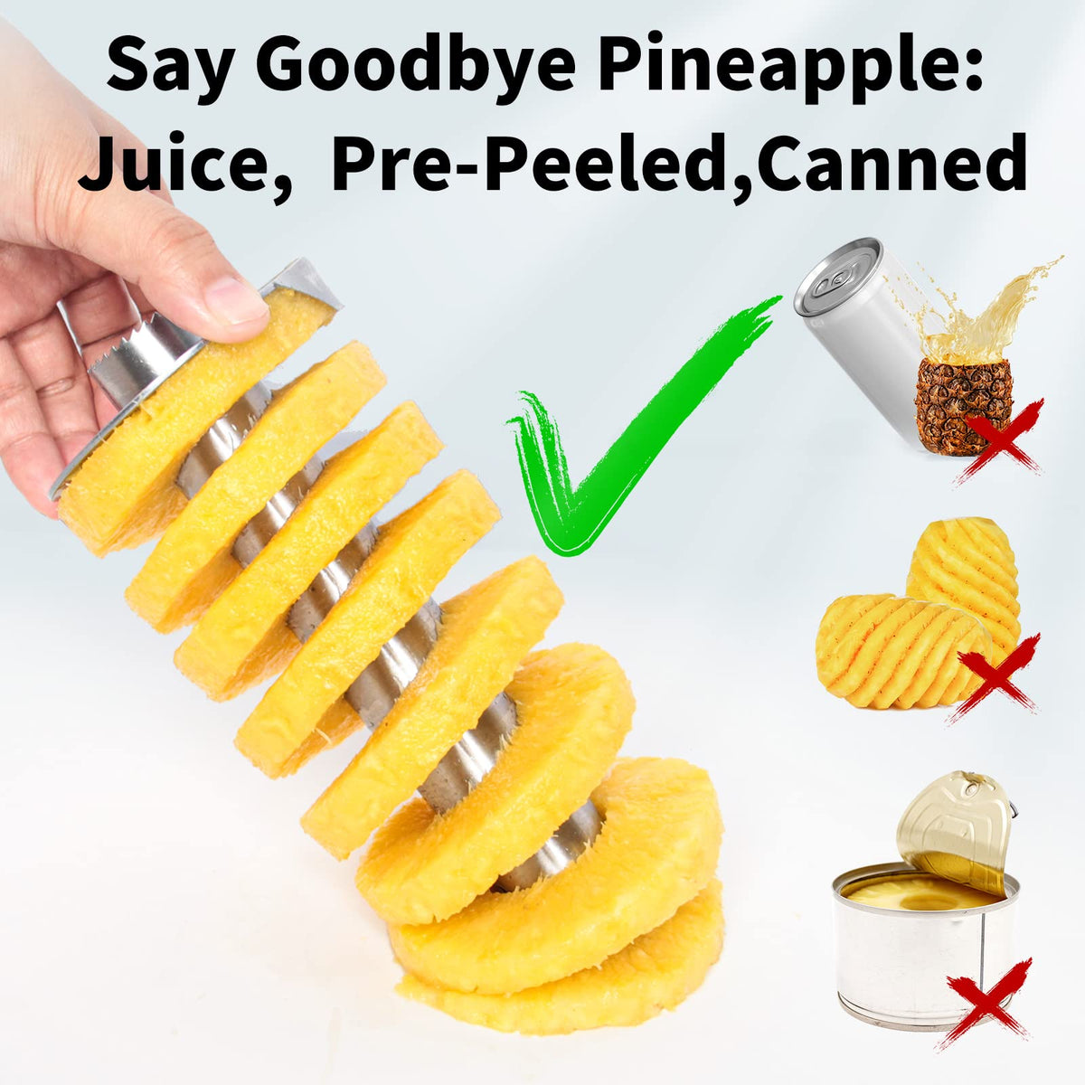 Newness Pineapple Corer and Slicer Tool, depth-mark guidance helps avoid piercing peel.
