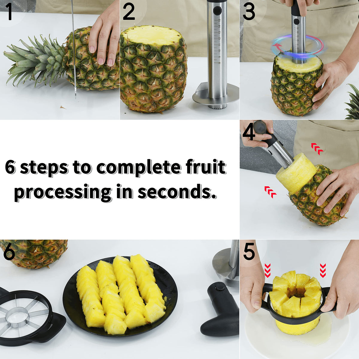 Newness Pineapple Corer and Slicer Tool, ergonomic handle, comfortable grip for effortless twisting.