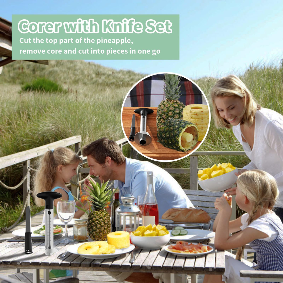 Newness Pineapple Slicer Core Remover with electric drill compatibility, speed up large batches.