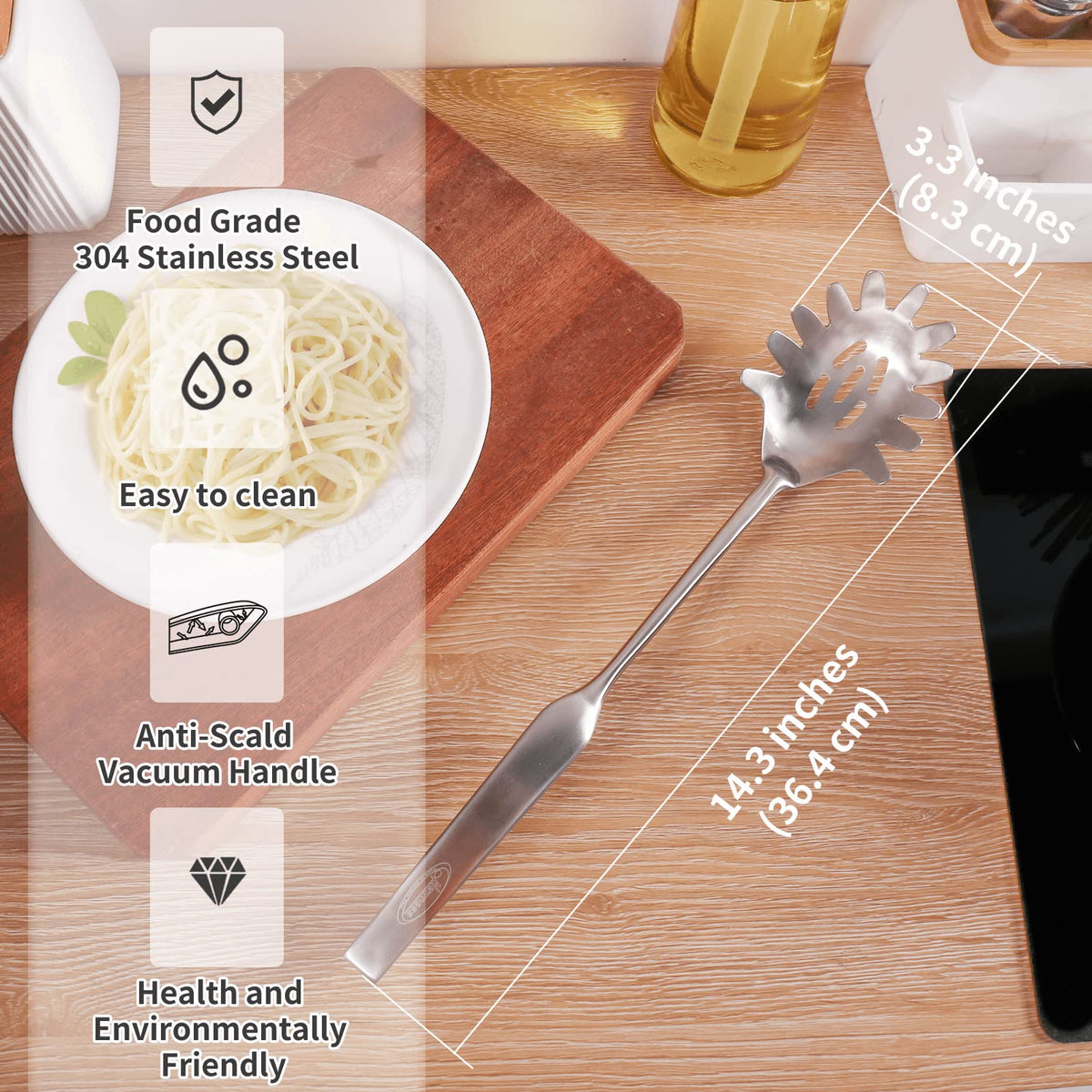 Newness Spaghetti Server with integral forming for lasting kitchen tool.