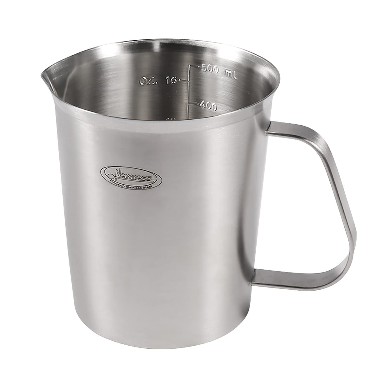 Newness stainless steel measuring cup with inside scale for precise oz, ml, and cup readings.