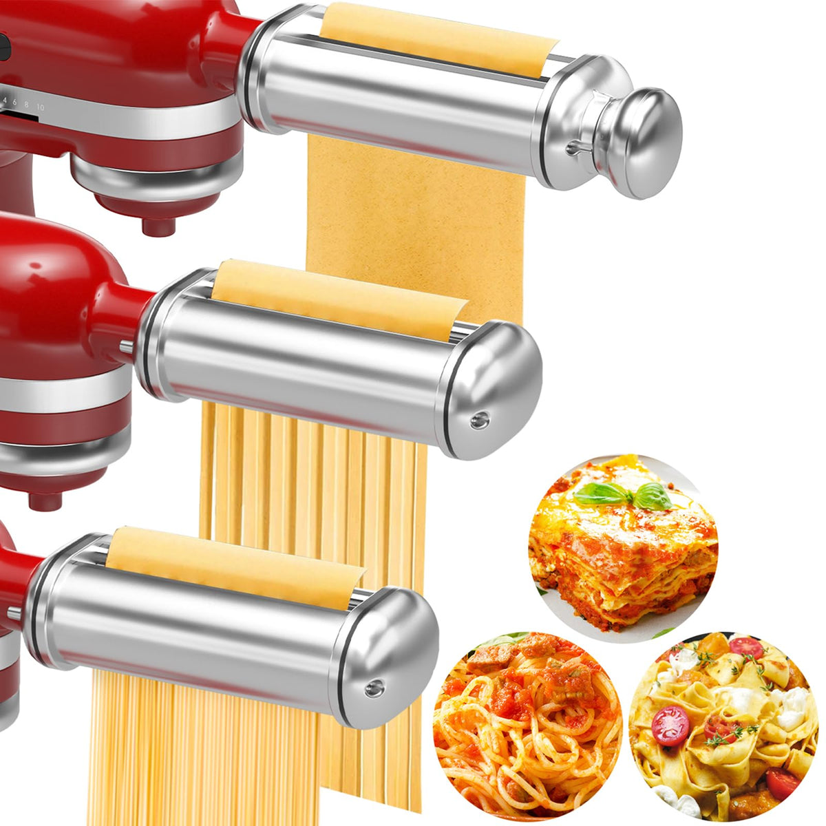 NEWSETS pasta maker attachment 3-piece on mixer for easy homemade pasta