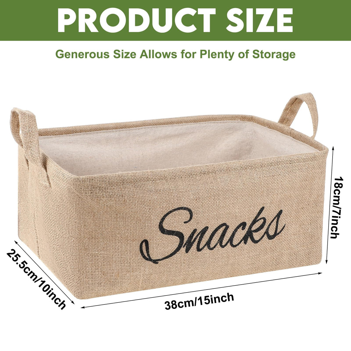 Newtay burlap basket features sturdy handles for effortless transport to pantry.