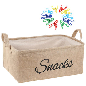 Newtay burlap snack basket for organized pantry and easy access.