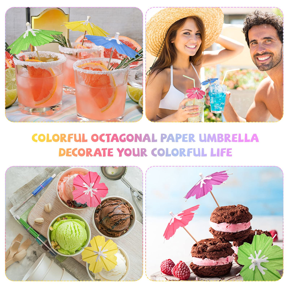 Newtay umbrella picks enhance fruit salads and desserts with color.