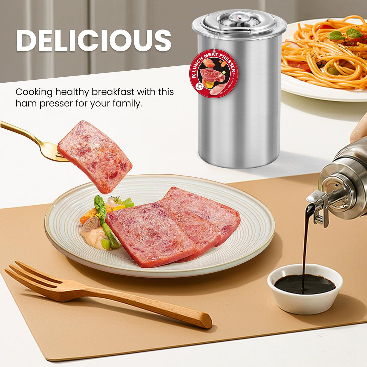 NEWTRY Meat Press thermometer display aiding precise cooking temperatures