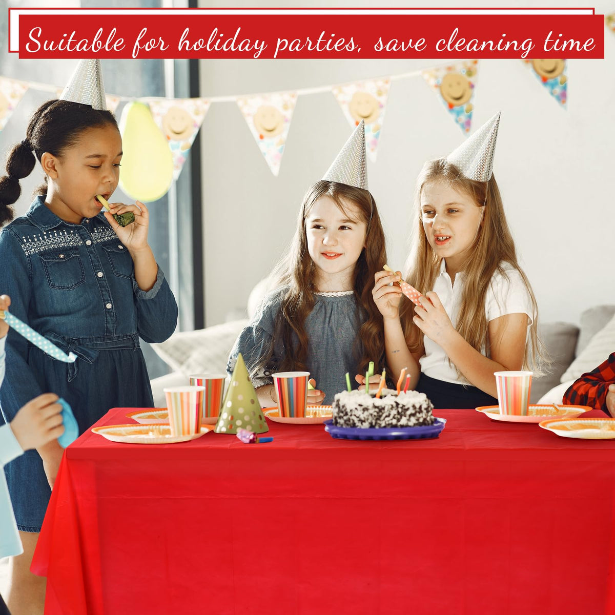 Newwiee waterproof and oilproof tablecloth protects surfaces during meals