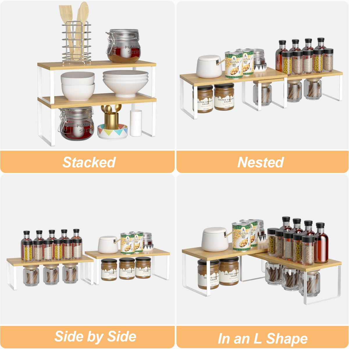 NEX Bamboo cabinet organizer in white and natural tones complements any kitchen