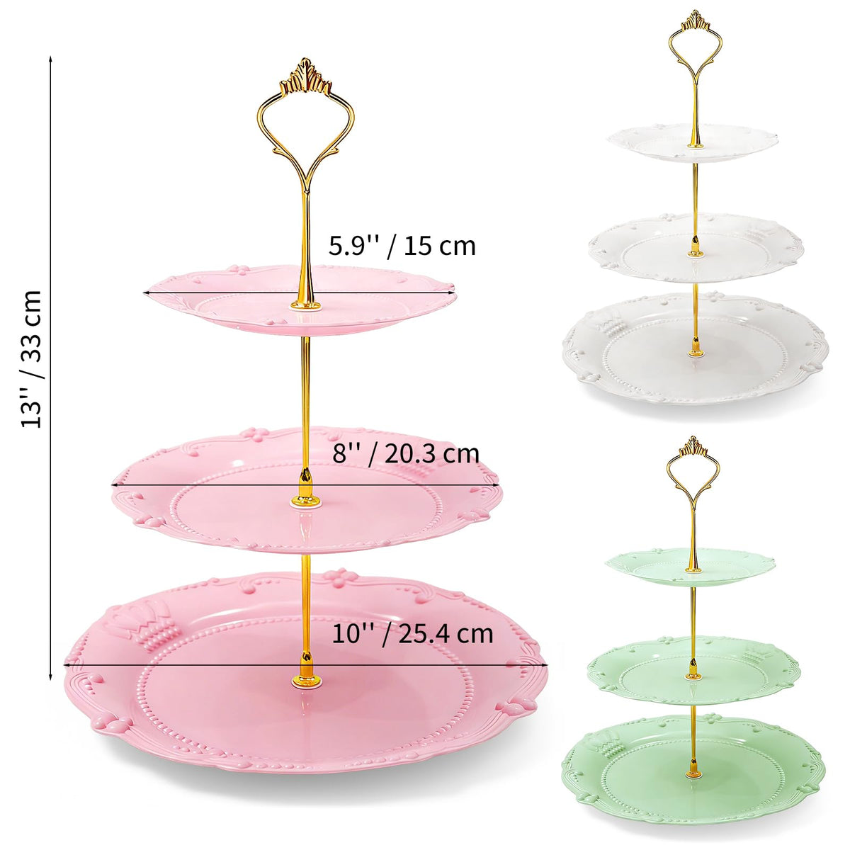 Nexboraque 3-pack pink 3-tier cupcake stand ideal for birthday party treats