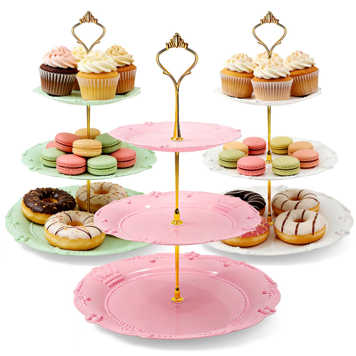 Nexboraque 3-pack white 3-tier cupcake stand for elegant wedding dessert displays