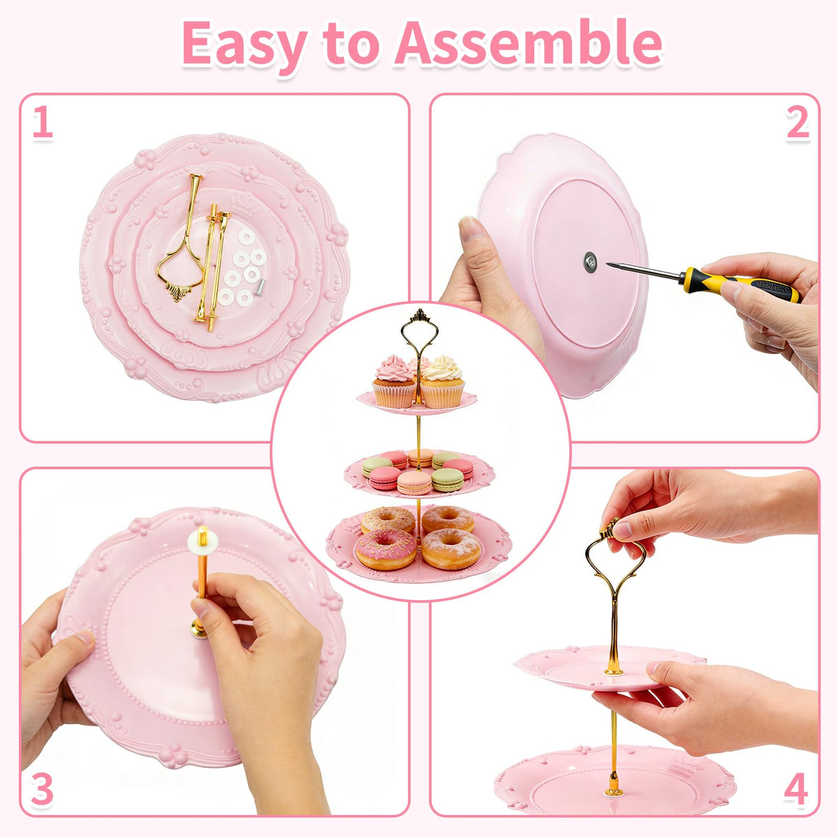Nexboraque classic round-edge 3-tier stand enhances dessert presentation