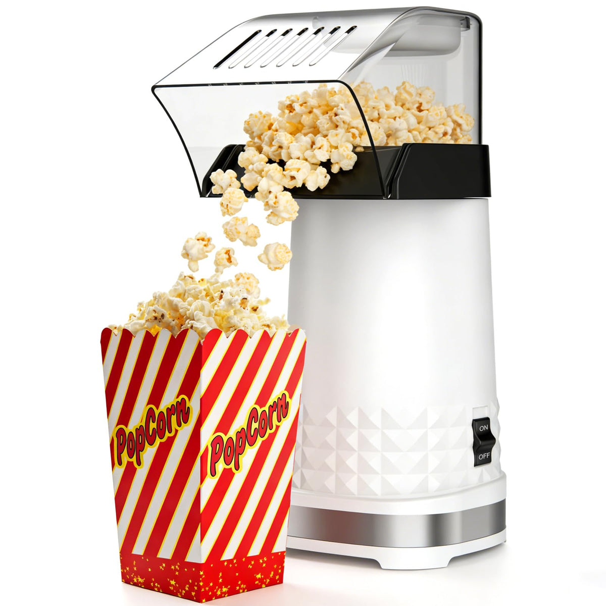 Neximvanuxn 1200W popcorn popper front view for quick, oil-free snacking