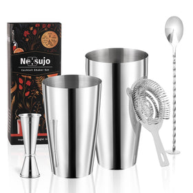 Nexsujo Boston shaker set with 18oz and 28oz tins for professional cocktails