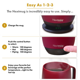 Nextmug burgundy 14 oz docking coaster ensures uninterrupted warming