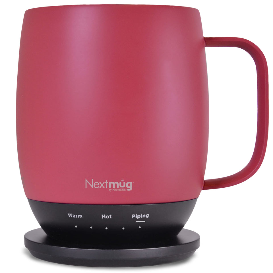 Nextmug Dusty Rose 14oz mug on a table maintains the ideal temperature