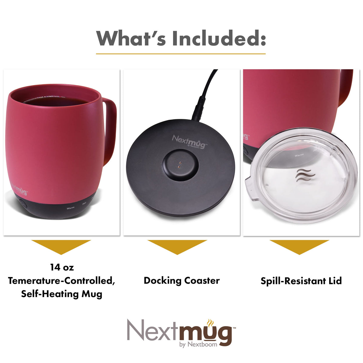 Nextmug Dusty Rose LED indicator shows battery life and current temperature
