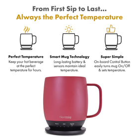 Nextmug Dusty Rose temp setting button enables precise warmth without apps