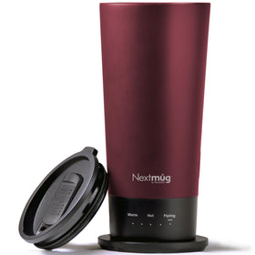 Nextmug Go front view in burgundy showing travel-friendly form and everyday portability.