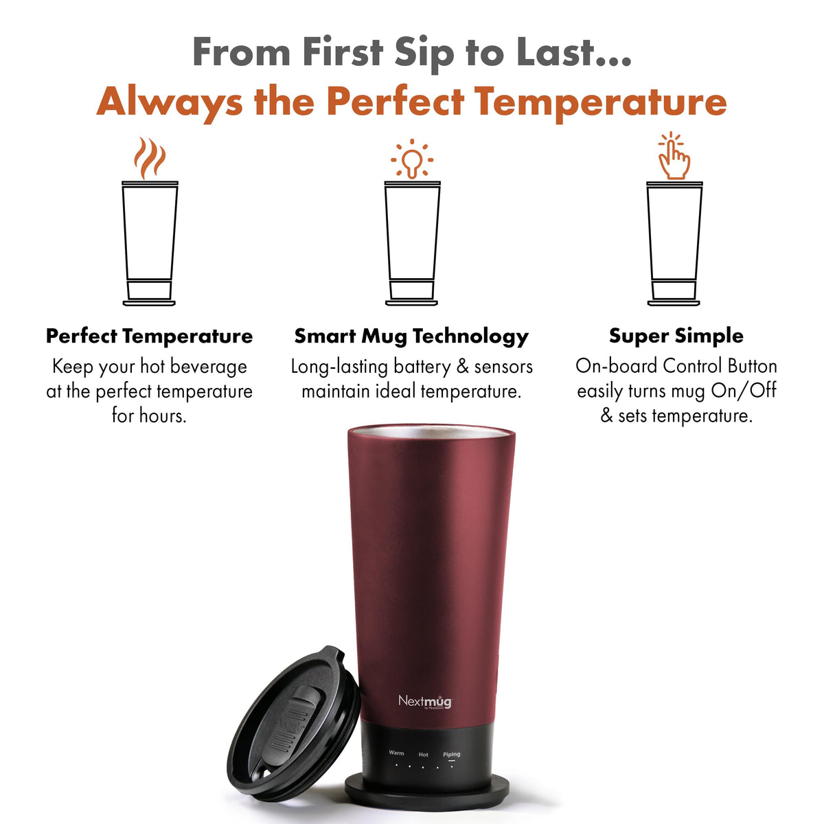 Nextmug Go lid close-up highlighting the spill-resistant design for travel.