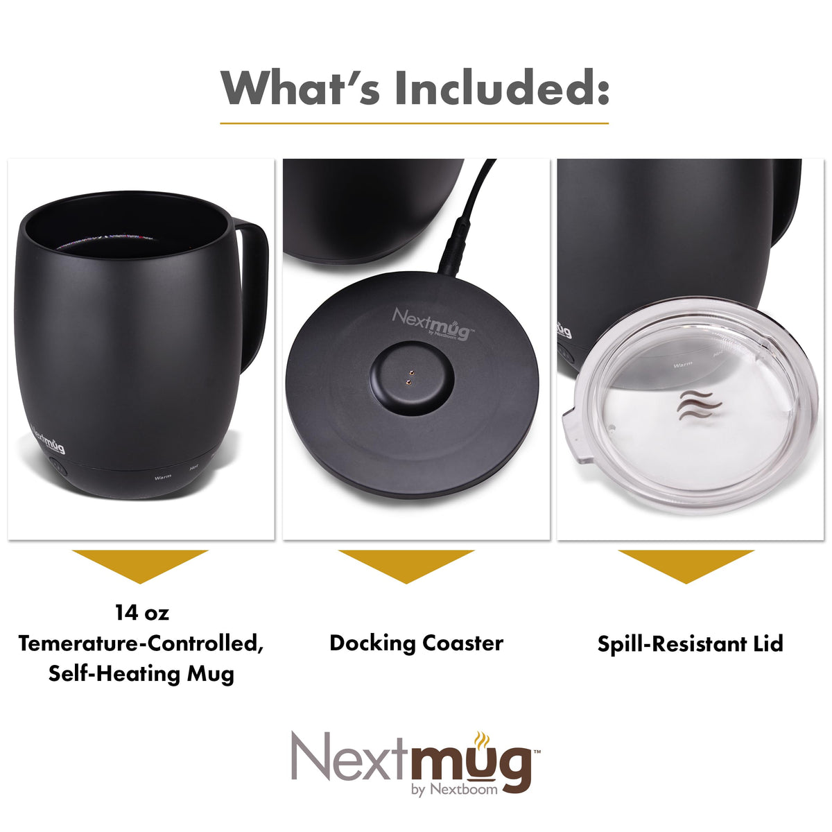 Nextmug LED indicators show battery level and real-time temperature for easy monitoring.