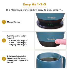 LED battery indicator on Nextmug Plus shows charge level and status