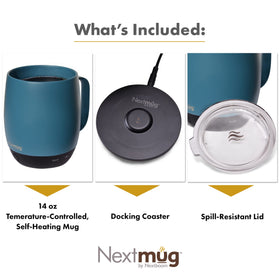Nextmug Slate Blue 14 oz LED indicator highlights battery life and temperature.