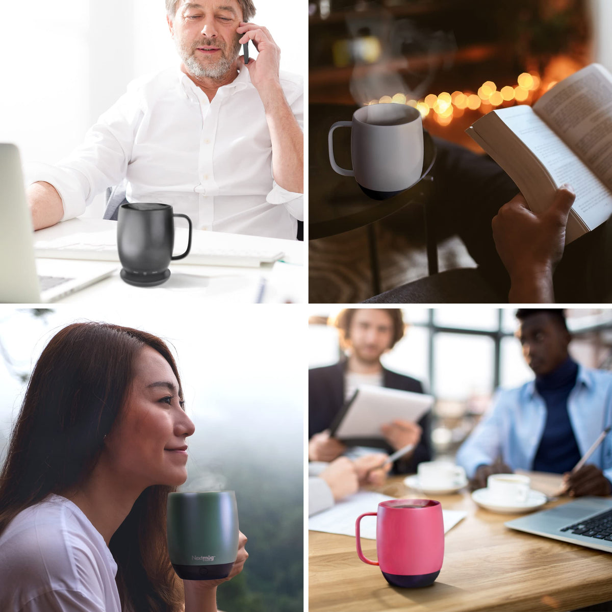 Nextmug docking coaster in-use scene demonstrates easy home office use