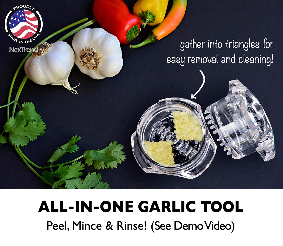 NexTrend Garlic Twister garlic mincing action demonstrates efficient, even results