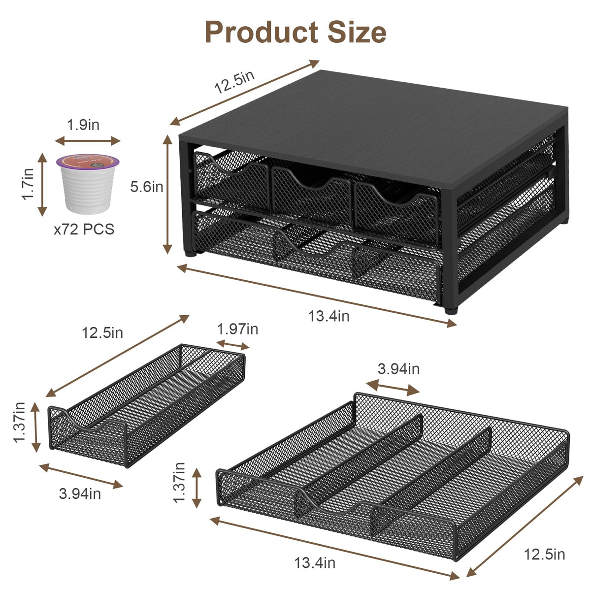 NEYCIL coffee pod holder with drawers open enables fast, no-bend retrieval