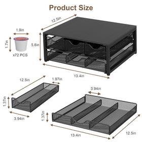 NEYCIL coffee pod holder with drawers open enables fast, no-bend retrieval