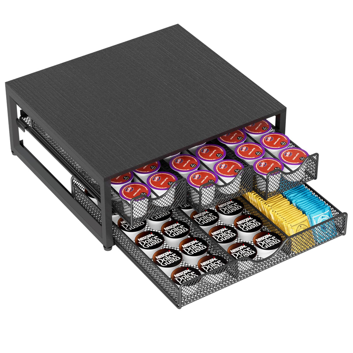 NEYCIL coffee pod holder front view shows three drawers for quick access