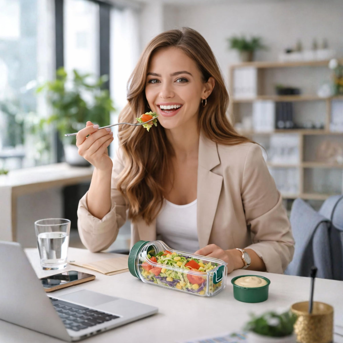 Nezillo office lunch jar with side opening for fast mixing