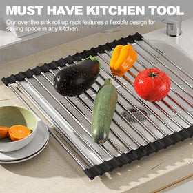 NEZUIBAN dish drying rack fits sinks up to sixteen point five inches wide for flexible kitchen setup.