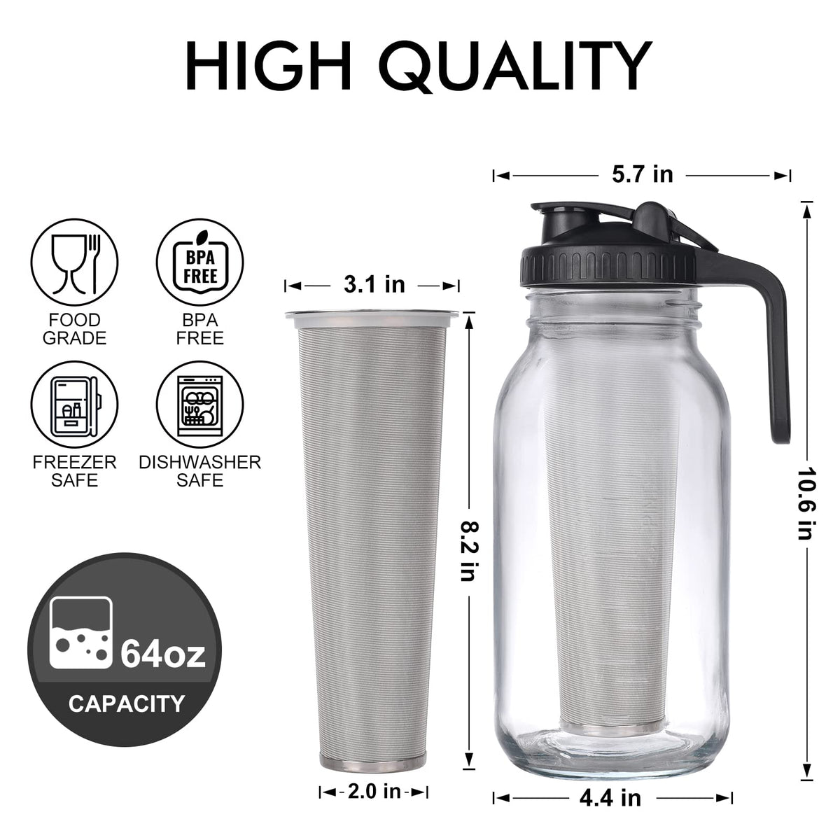NFFTYUUT mason jar pitcher with handle for convenient pouring.