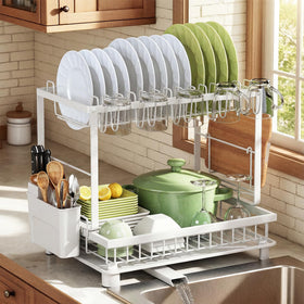 Nfnoyp 2-tier dish drying rack on counter, space-saving solution.