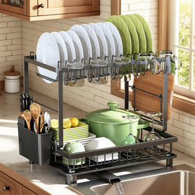 Nfnoyp dish rack 2-tier on counter organizing bowls and plates