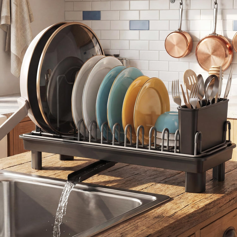 Nfnoyp front view dish drying rack compact for small kitchens