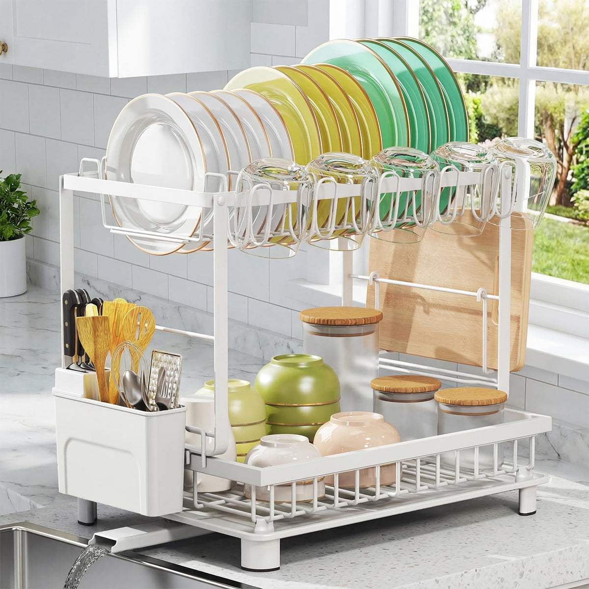 Nfnoyp white kitchen rack complements any counter decor.